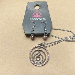 Pink Paparazzi necklace set with bezel earrings.